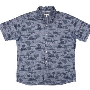 Peter Millar Sea Lore Chambray Hawaiian Shirt Mens Large Blue Tropical Stretch
